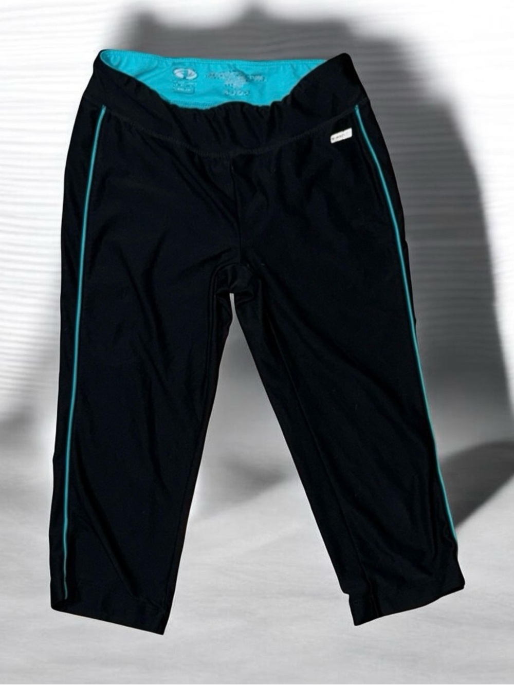 Athletic Works Black Capri Leggings with Teal Piping